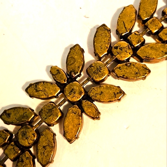 Retired Fossil Bronze Tone Floral Bracelet Topaz & Chocolate Rhinestone … - Picture 7 of 10